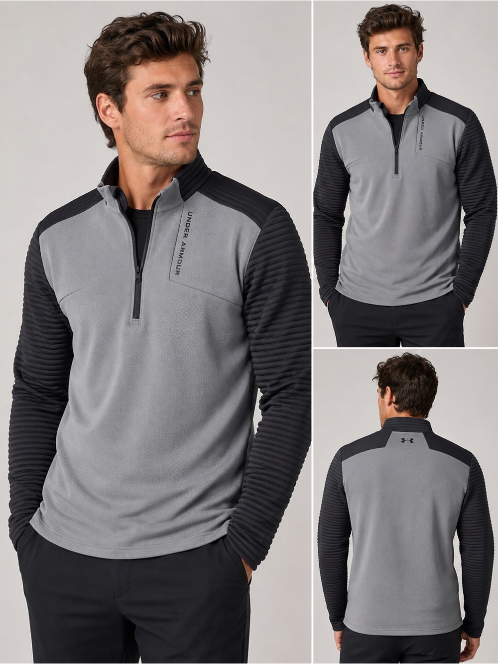 Under Armour Gray and Black Performance Quarter-Zip Pullover